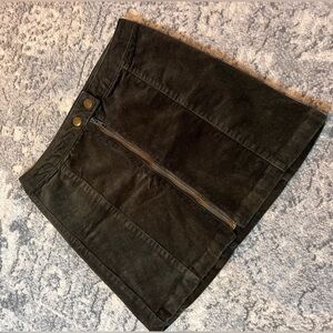 Green zip front corduroy skirt